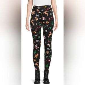 NWT No Boundaries Black High Waist Christmas Print Faux Fur Lined Leggings